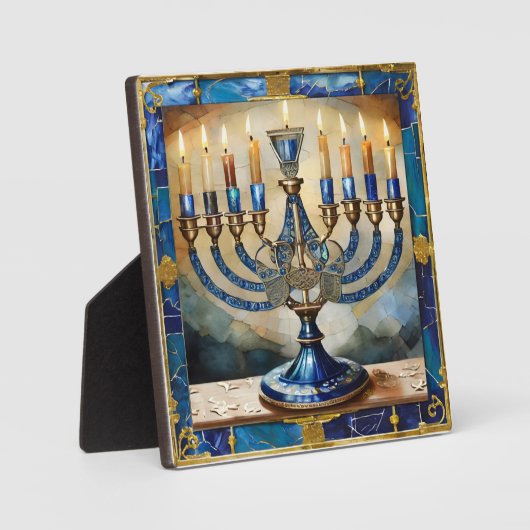 Blauwe Hanukka Menora Fotoplaat (Voorkant)