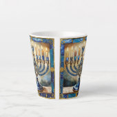 Blauwe Hanukka Menora Latte Mok (Voorkant)
