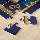 Blauwe Hanukka Menora Legpuzzel (Zijkant)