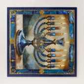 Blauwe Hanukka Menora Legpuzzel (Horizontaal)