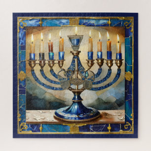 Blauwe Hanukka Menora Legpuzzel