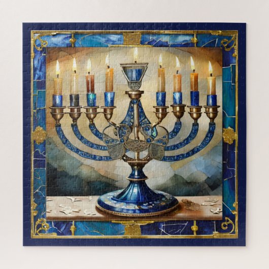 Blauwe Hanukka Menora Legpuzzel (Verticaal)