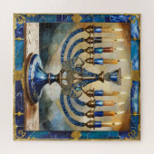 Blauwe Hanukka Menora Legpuzzel (Horizontaal)