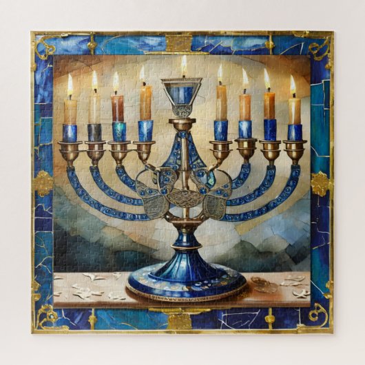 Blauwe Hanukka Menora Legpuzzel (Verticaal)