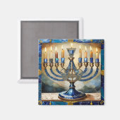 Blauwe Hanukka Menora Magneet (Voorkant / Achterkant)