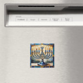 Blauwe Hanukka Menora Magneet (Insitu (Vaatwasser))