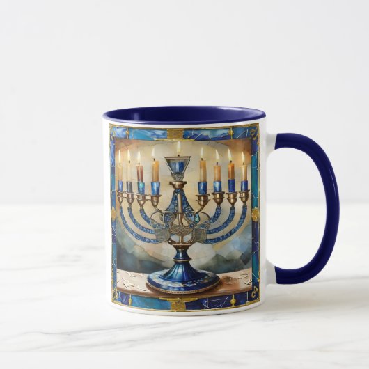 Blauwe Hanukka Menora Mok (Rechts)