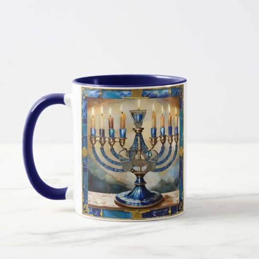 Blauwe Hanukka Menora Mok (Links)