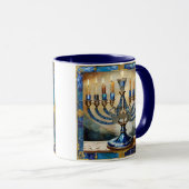 Blauwe Hanukka Menora Mok (Voorkant rechts)