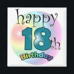Blauwe Happy 18th Birthday Magneet<br><div class="desc">gelukk ige 18e magneet uit de wereld geholpen door de ajatien is geworden</div>