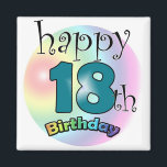 Blauwe Happy 18th Birthday Magneet<br><div class="desc">gelukk ige 18e magneet uit de wereld geholpen door de ajatien is geworden</div>