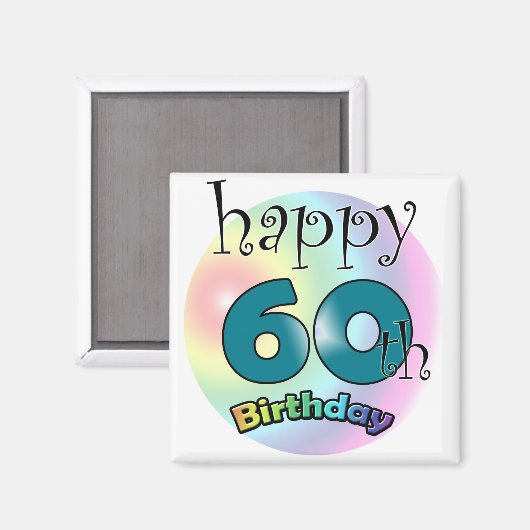 Blauwe Happy 60th Birthday Magneet (Voorkant / Achterkant)