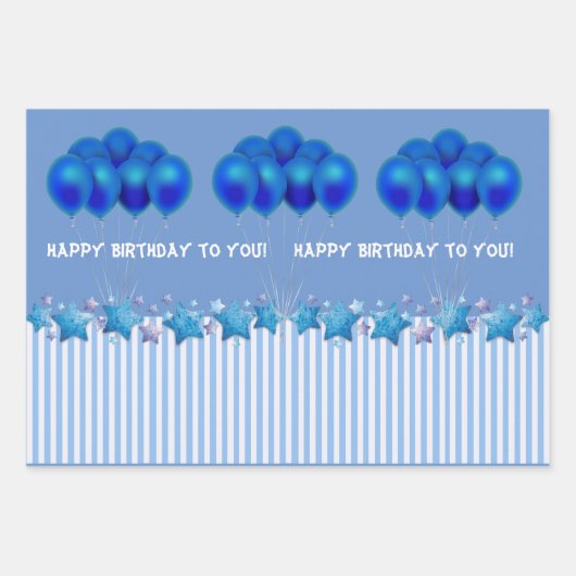 Blauwe Happy Birthday voor u die papier pakt Inpakpapier Vel (Voorkant)