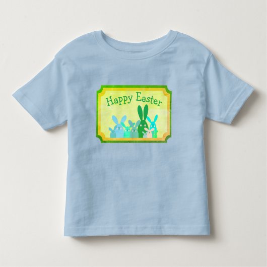 Blauwe Happy Pasen bovenaan Kinder Shirts (Voorkant)