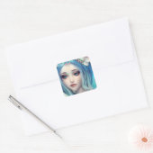 Blauwe harige fee | Fantasy Art Vierkante Sticker (Envelop)