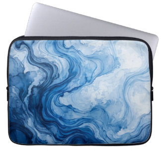 Blauwe Harmonieuze Stroom Blauwe Witte Abstracte Laptop Sleeve