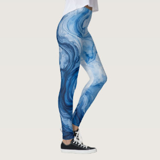 Blauwe Harmonieuze Stroom Blauwe Witte Abstracte Leggings