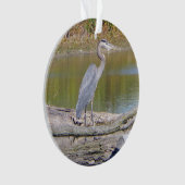 Blauwe haron, dubbelzijdig plastic siermiddel ornament (voorkant)