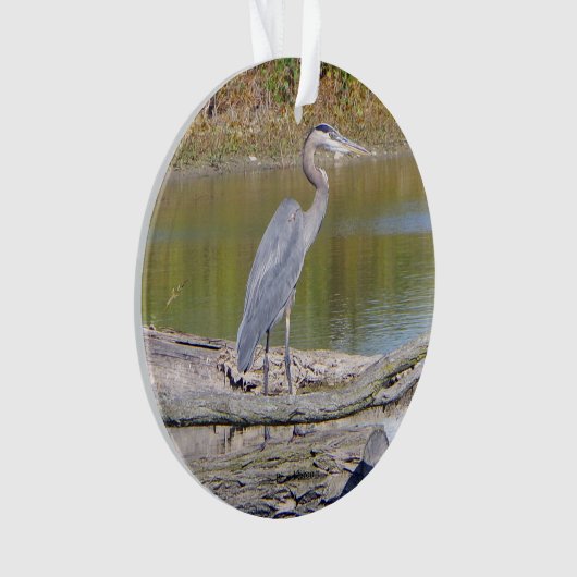 Blauwe haron, dubbelzijdig plastic siermiddel ornament (voorkant)