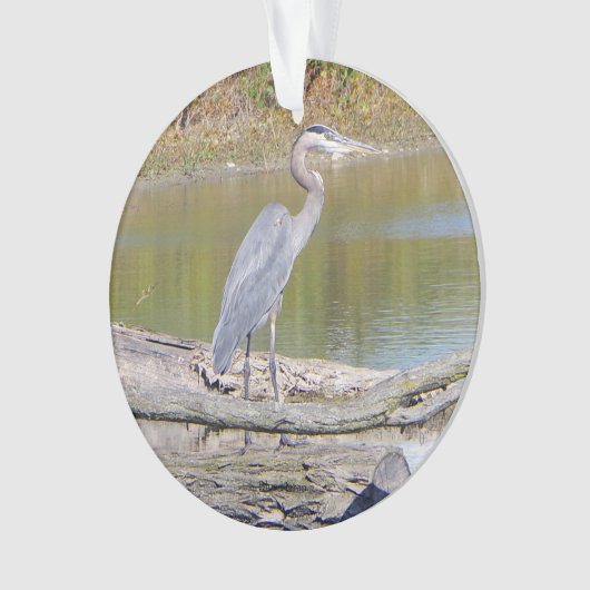 Blauwe haron, dubbelzijdig plastic siermiddel ornament (voorkant)