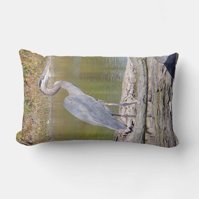 Blauwe haron dubbelzijdige lendenkussen kussen (Voorkant)