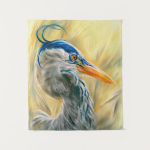 Blauwe haron in de boomstam Reeds Wandkleed
