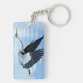 Blauwe haron in vlucht boven water sleutelhanger (achterkant)