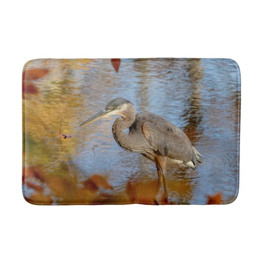 Blauwe haron, omhuld met herfst badmat (Voorkant)