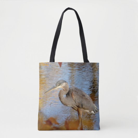 Blauwe haron, omhuld met herfst tote bag (Voorkant)