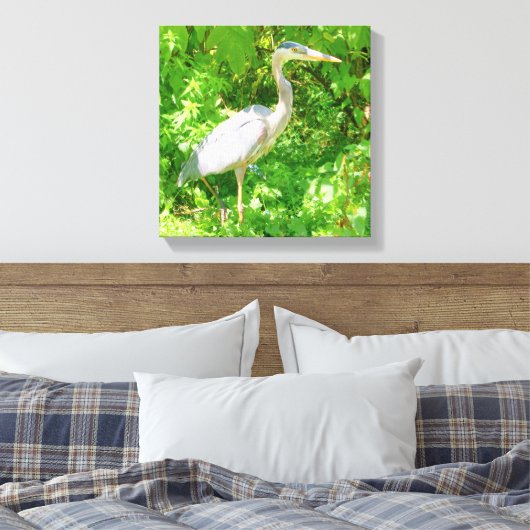 Blauwe haron, vijver, wilde vogel, natuur canvas afdruk (Insitu (Slaapkamer))
