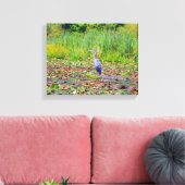 Blauwe haron, waterlelies, wilde vogel, natuur canvas afdruk (Insitu (Woonkamer))