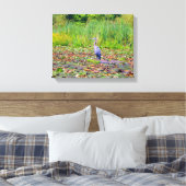 Blauwe haron, waterlelies, wilde vogel, natuur canvas afdruk (Insitu (Slaapkamer))