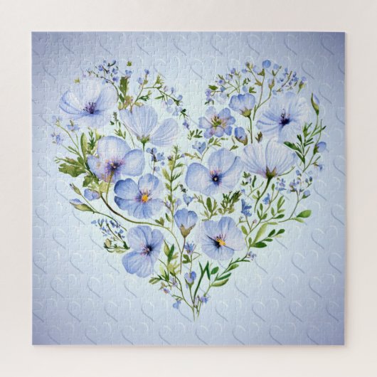 Blauwe Hart Bloemen Jigsaw Puzzel (Verticaal)