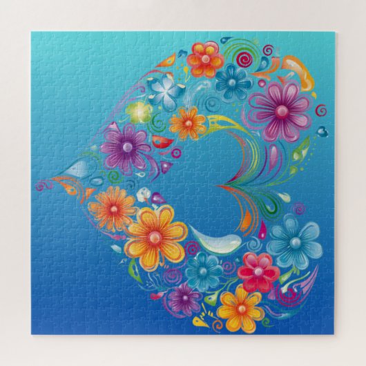 Blauwe Hart Bloemen Puzzel (Horizontaal)