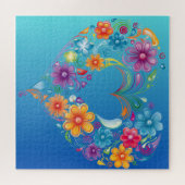 Blauwe Hart Bloemen Puzzel Legpuzzel (Horizontaal)