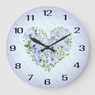 Blauwe Hart Bloemen Wandklok