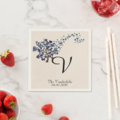 Blauwe Hart Boom op Ivoor Bruiloft Servet (Insitu)