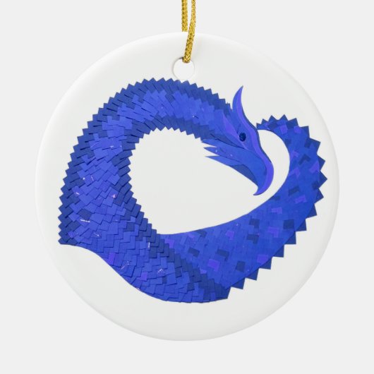 Blauwe hart draak op wit keramisch ornament (Voorkant)