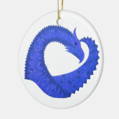 Blauwe hart draak op wit keramisch ornament (Links)