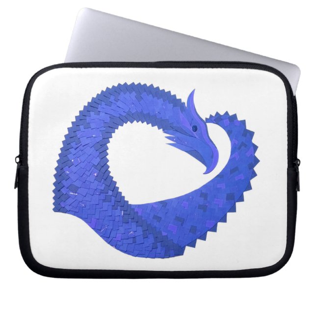 Blauwe hart draak op wit laptop sleeve (Voorkant)