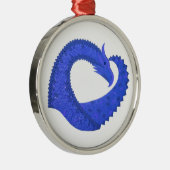 Blauwe hart draak op wit metalen ornament (Rechts)