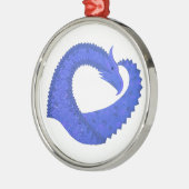 Blauwe hart draak op wit metalen ornament (Links)