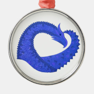 Blauwe hart draak op wit metalen ornament