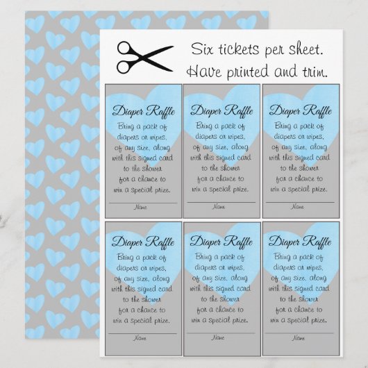 Blauwe Hart Luier Raffle Kleine Jongen Baby shower Kaart (Voorkant / Achterkant)