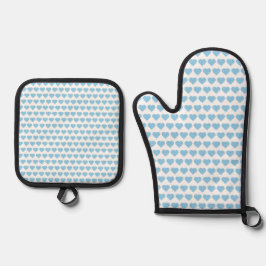Blauwe Hart Oven Mitt en Pot Houders Ovenwant & Pannenlap Set