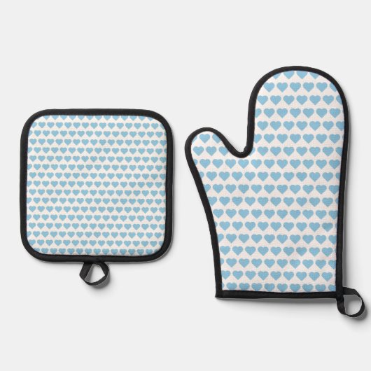 Blauwe Hart Oven Mitt en Pot Houders Ovenwant & Pannenlap Set (Voorkant)
