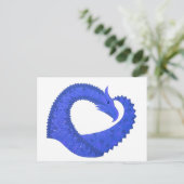 Blauwe hartdraak op wit briefkaart (Staand voorkant)