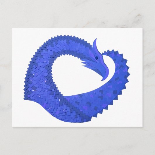 Blauwe hartdraak op wit briefkaart (Voorkant)