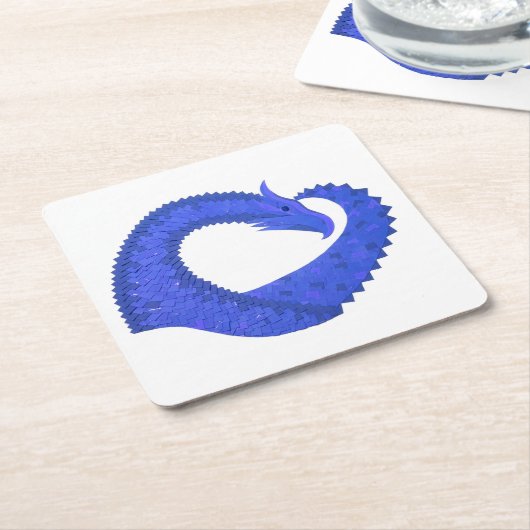 Blauwe hartdraak op wit kartonnen onderzetters (Schuin)