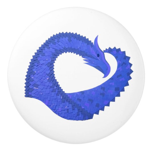 Blauwe hartdraak op wit keramische knop (Voorkant)